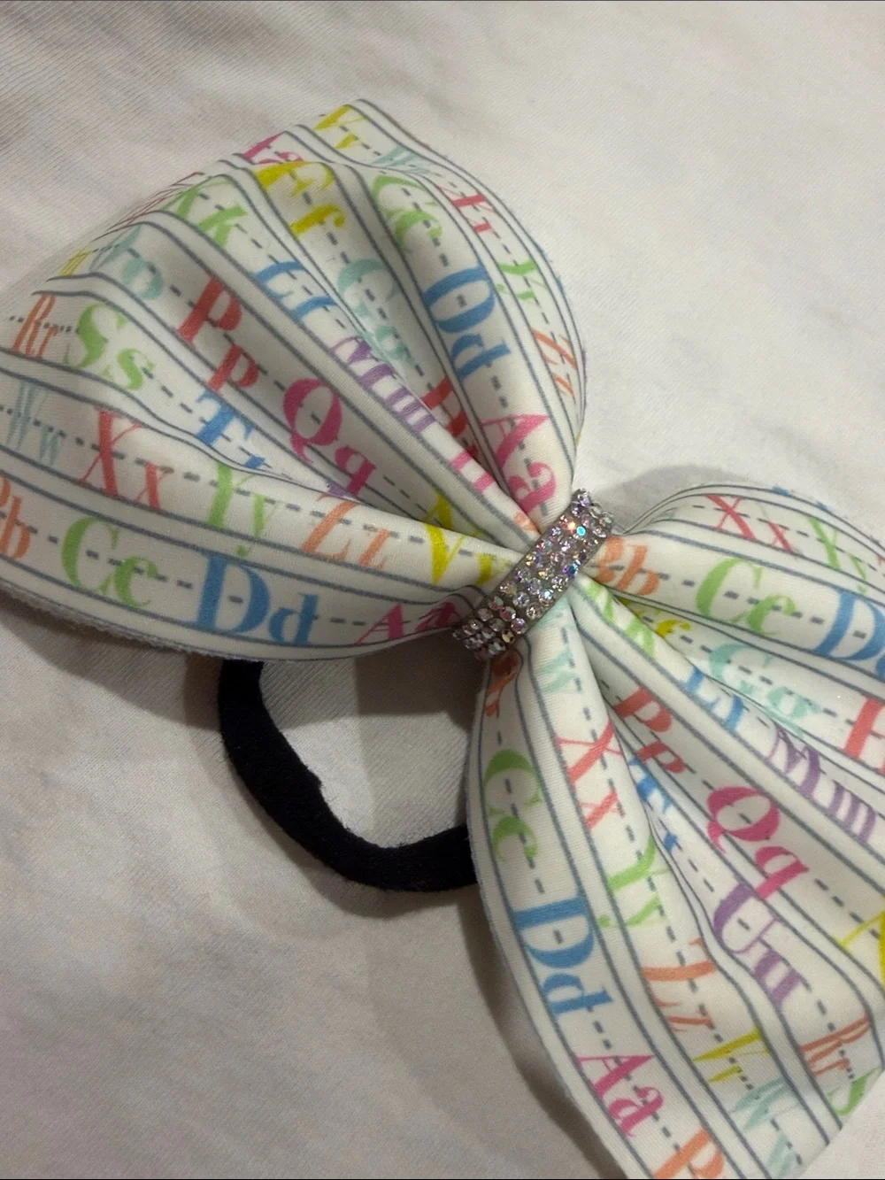 Kids Alphabet & Pencil Bow Hair Elastics - White and Pink